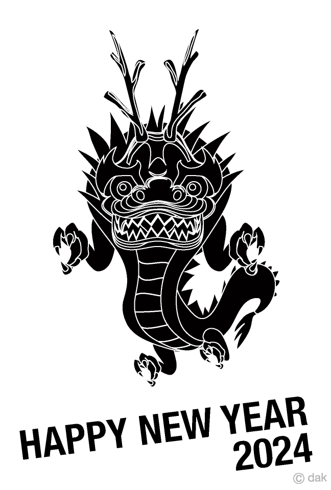 線画シルエットの龍年賀状