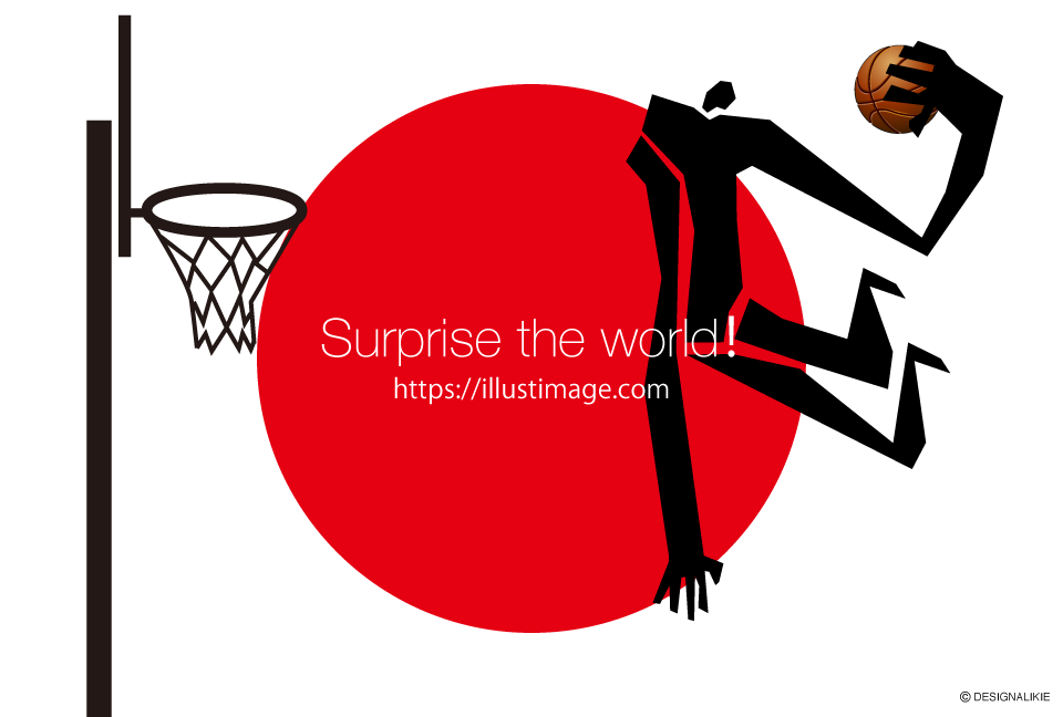 日本国旗とバスケ男
