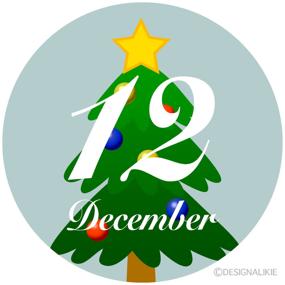 円型のクリスマスツリーと12月文字