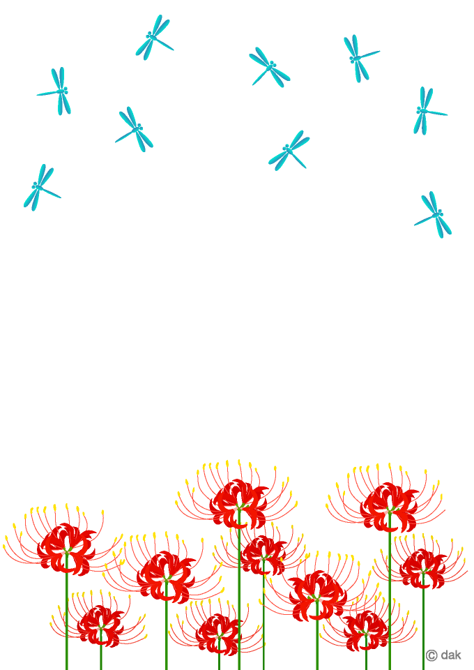 空を舞うトンボと彼岸花
