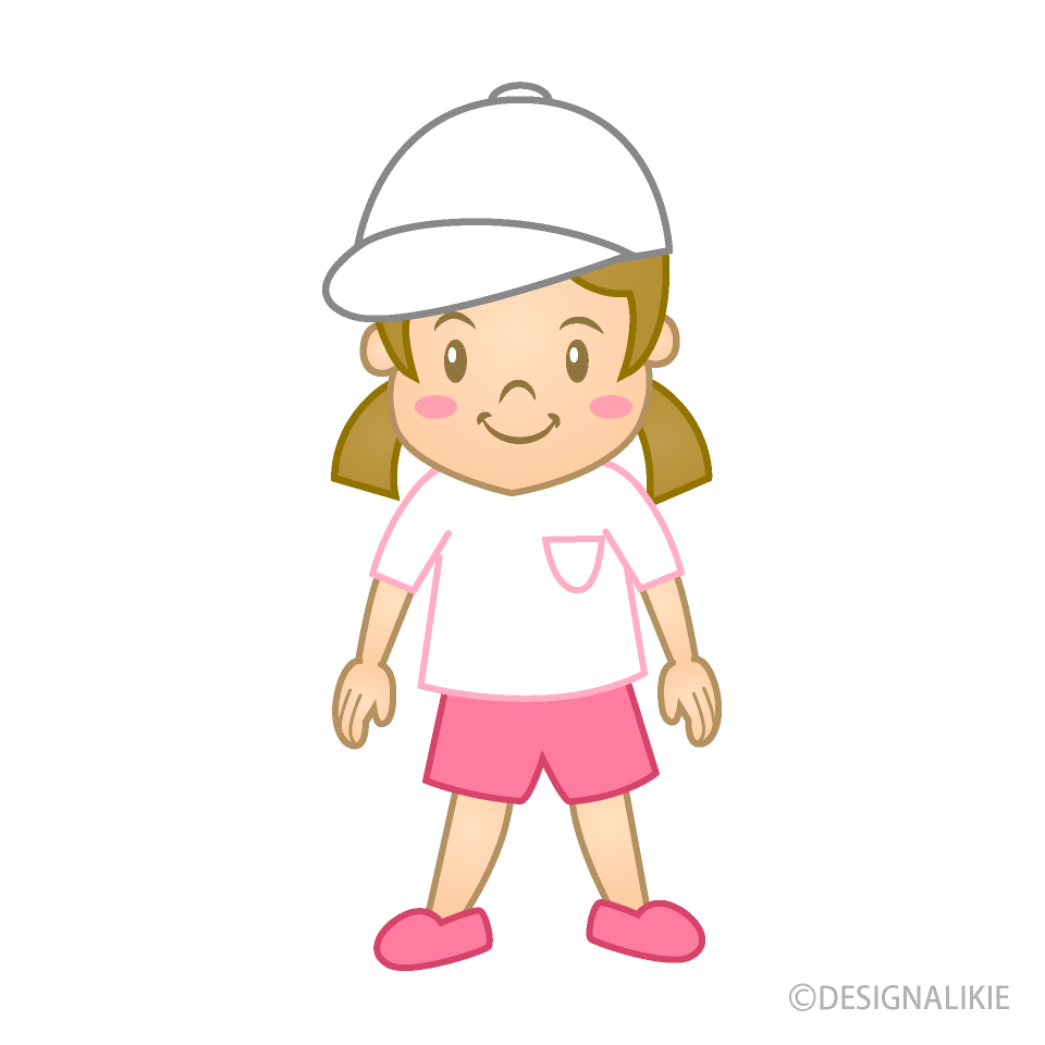 白帽子体操着の可愛い小さな女の子