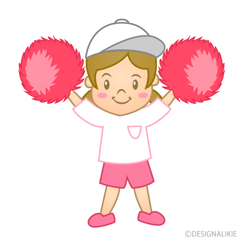 ポンポンで踊る幼稚園児の可愛い女の子