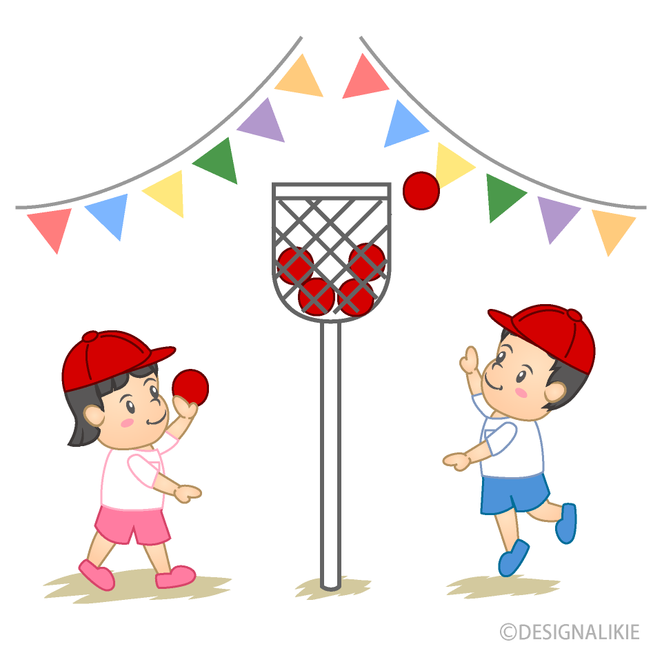 幼稚園運動会の玉入れ（紅組）