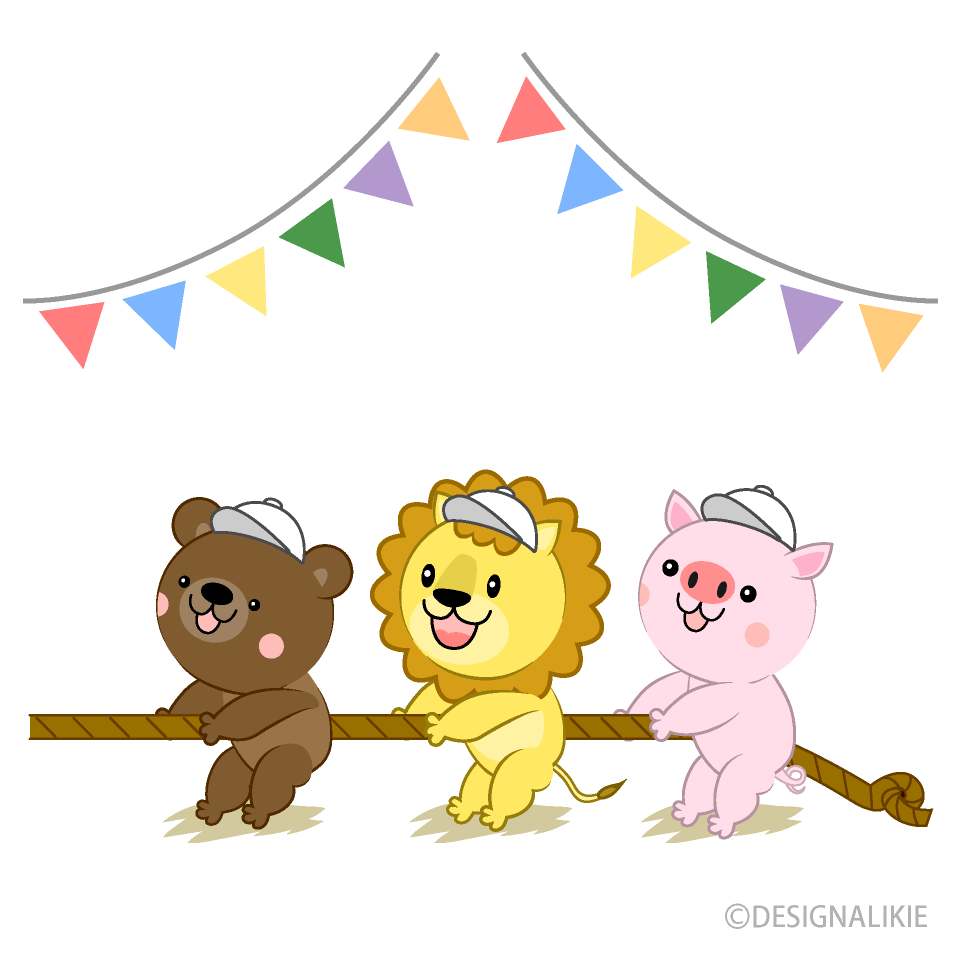 綱引きする可愛い動物たち（白組）
