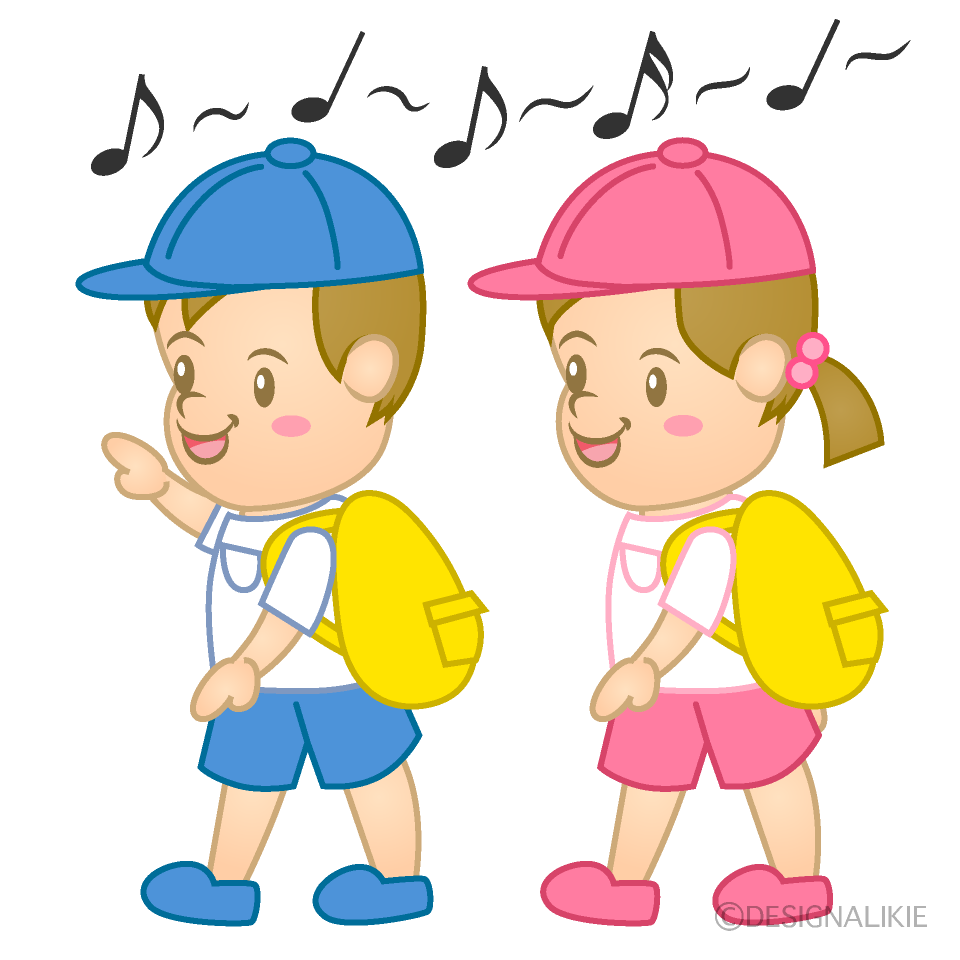 歌を歌い遠足を楽しむ園児