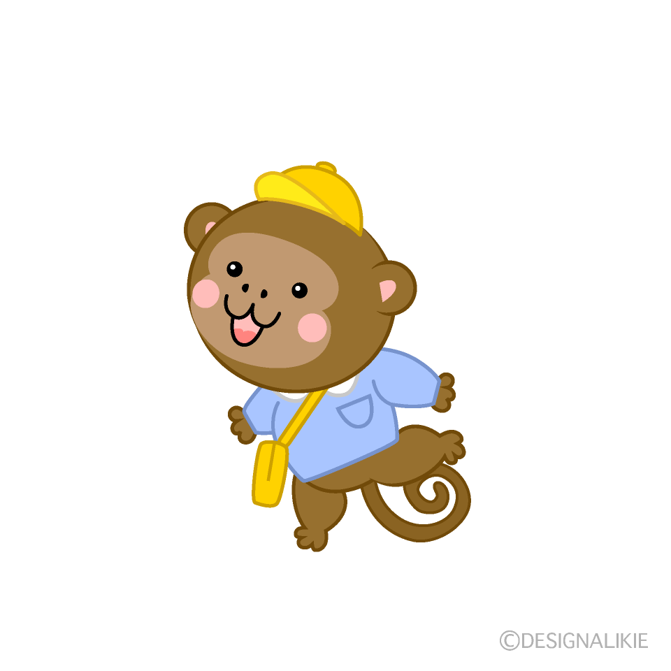 スキップする可愛いサル園児