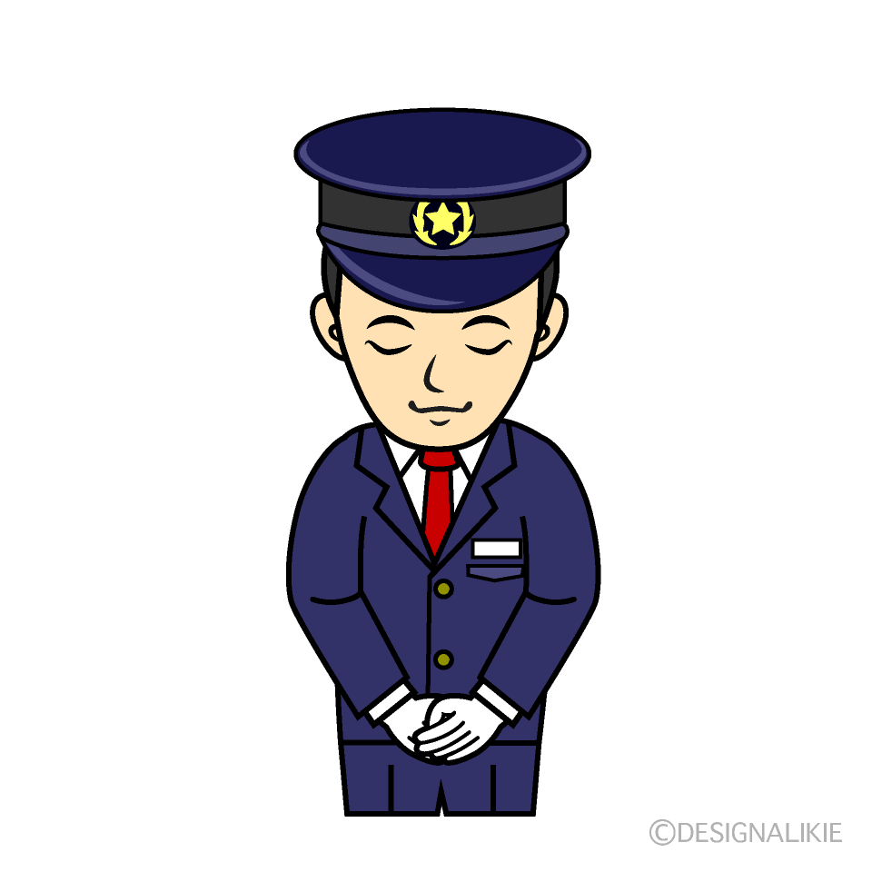お辞儀する男性のバス運転手