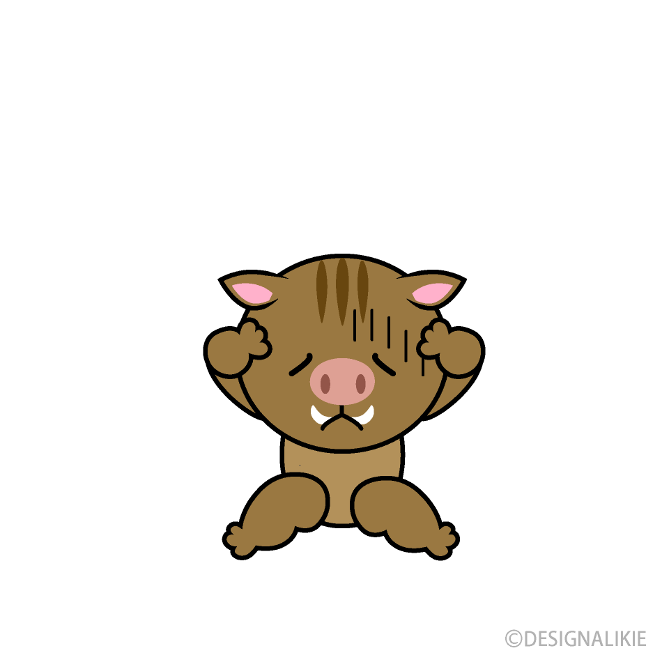 悩むイノシシキャラ