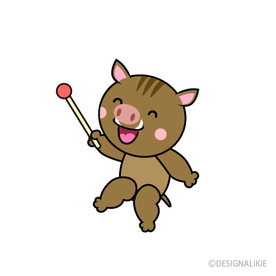 説明するイノシシキャラ