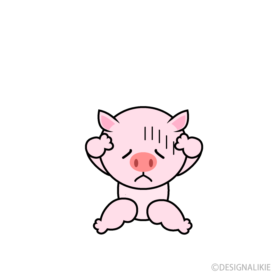 悩むブタキャラ