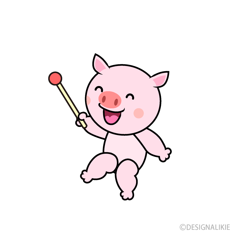 説明するブタキャラ