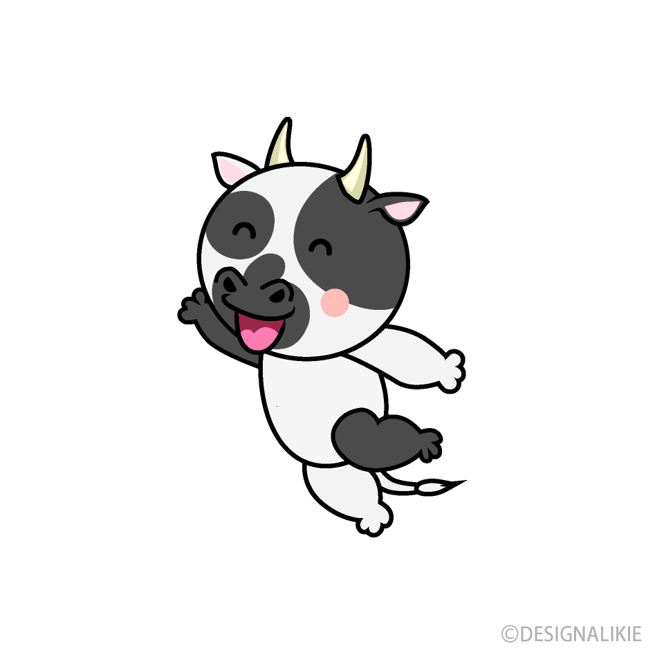 ジャンプする牛キャラ