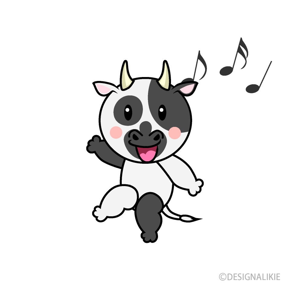 ダンスする牛キャラ