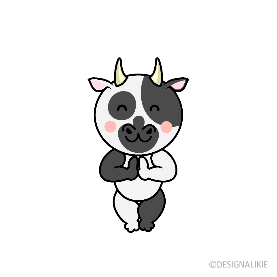 感謝する牛キャラ