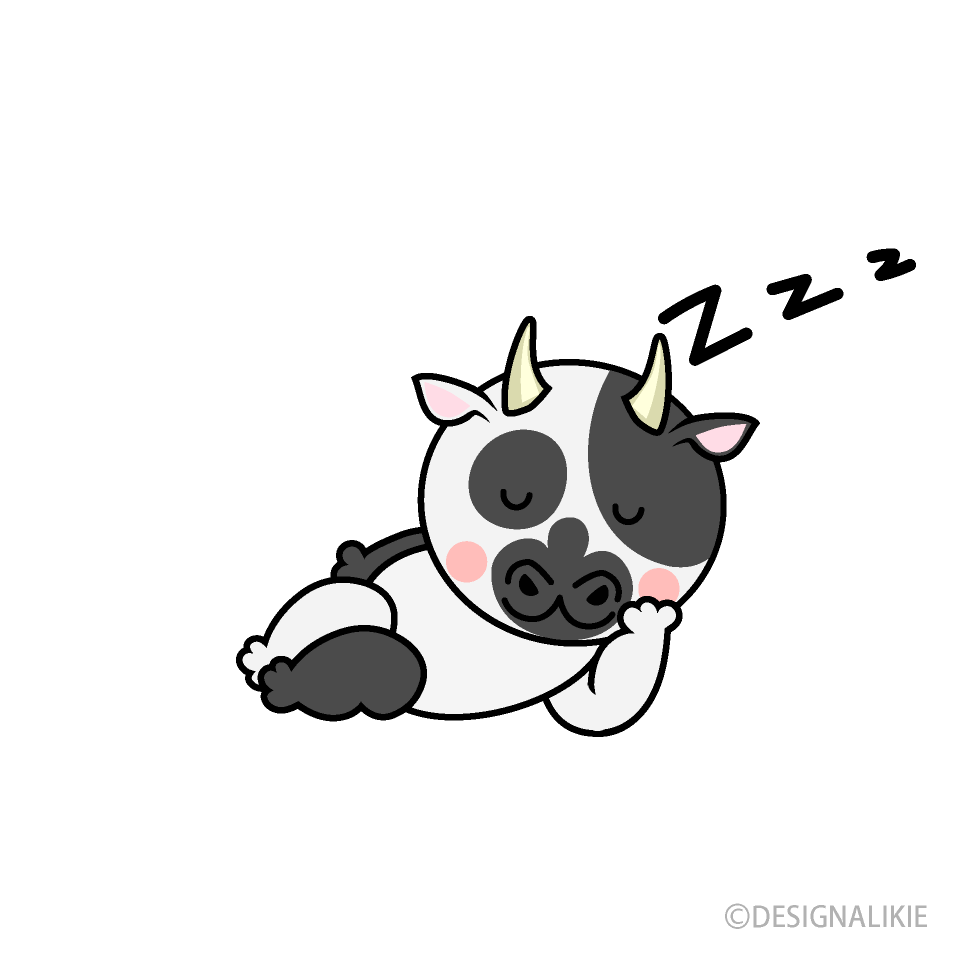 寝る牛キャラ