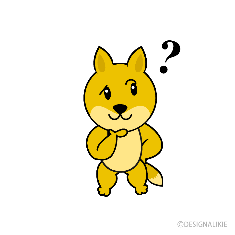 考えるキツネキャラ