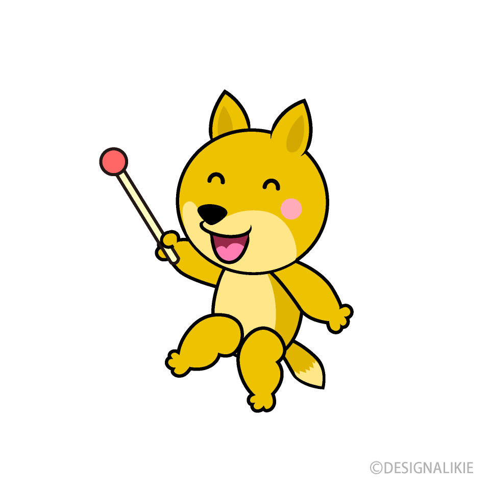説明するキツネキャラ