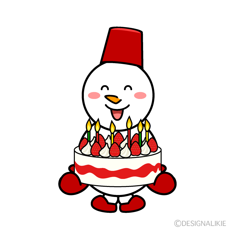 ケーキの雪だるまキャラ