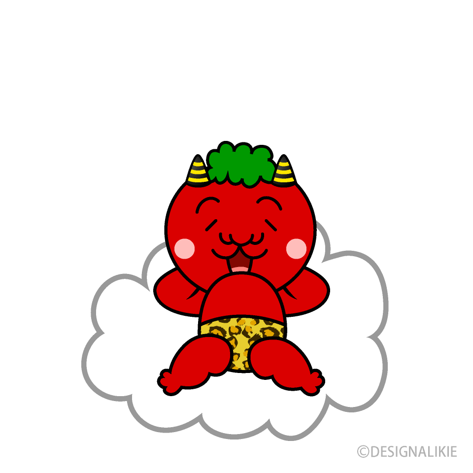雲の上で居眠りする赤鬼キャラ