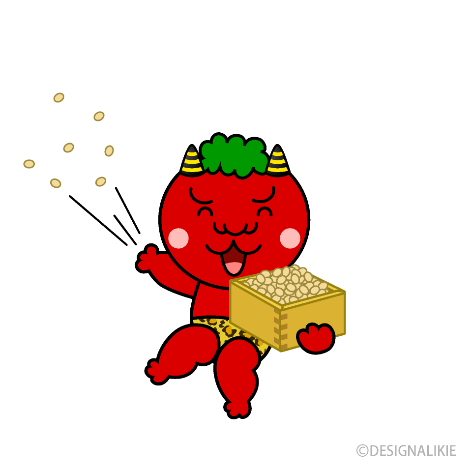 豆まきする赤鬼キャラ