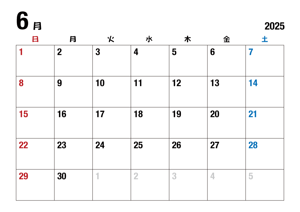 2023年6月カレンダー（日本語）
