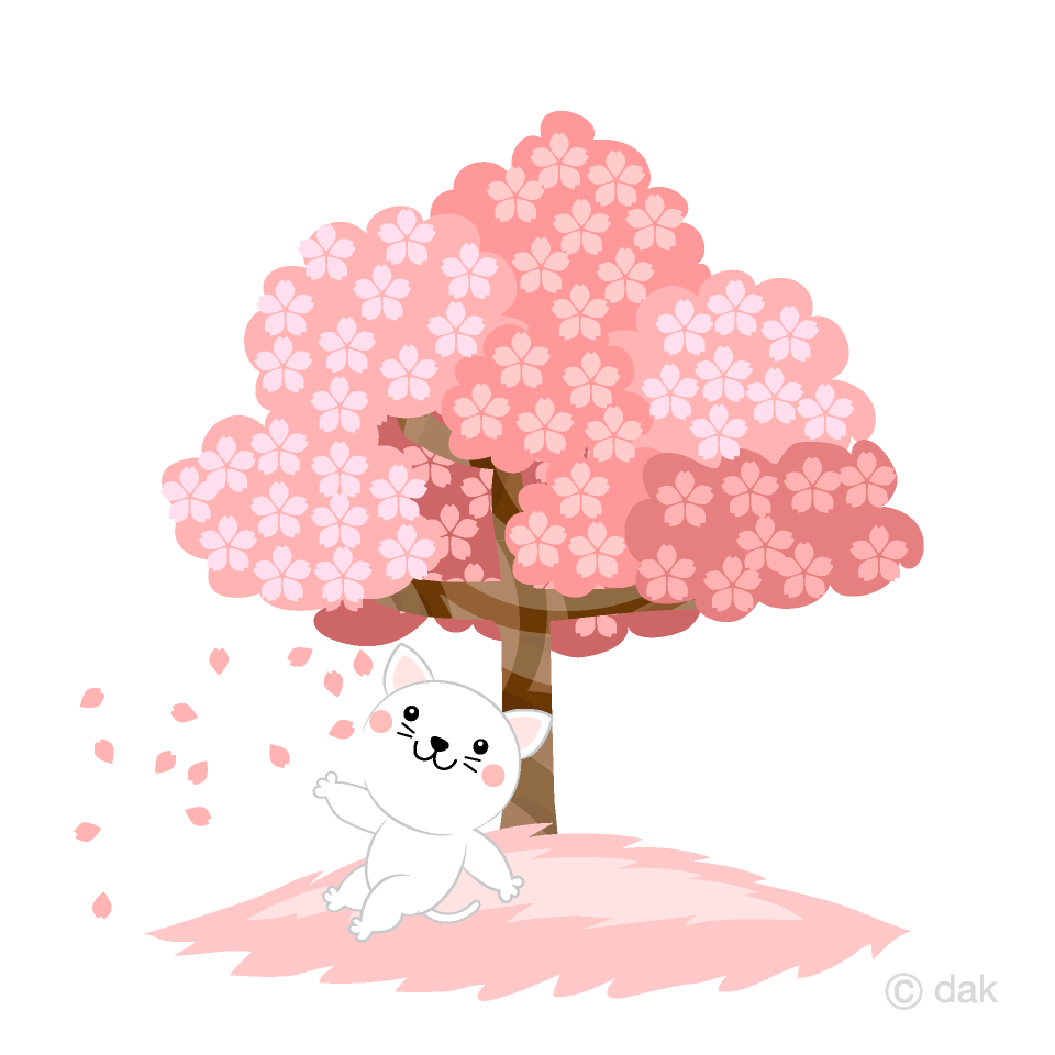 お花見する白猫キャラ