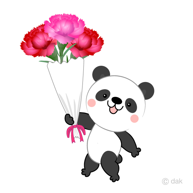 花束をプレゼントするパンダ