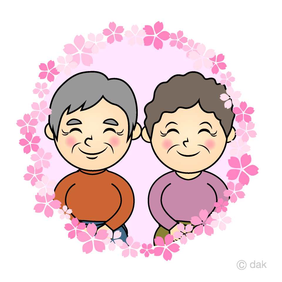 桜花リースの幸せな年配夫婦