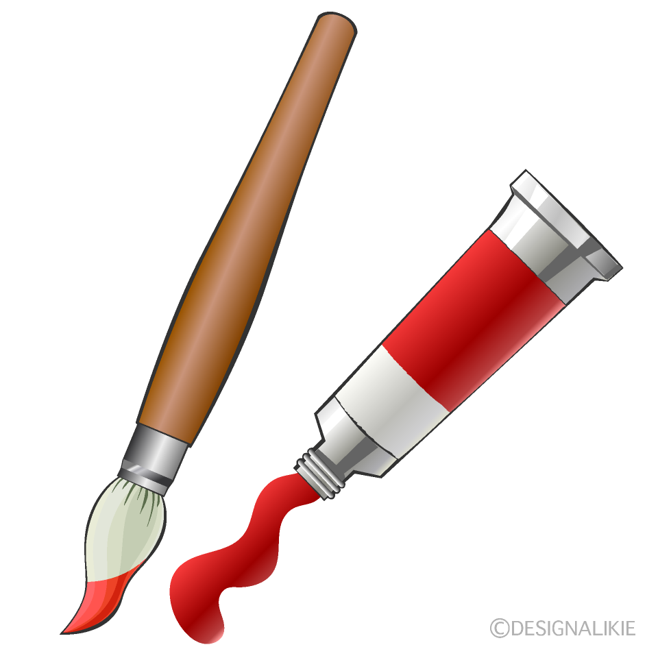 赤色絵の具とブラシ