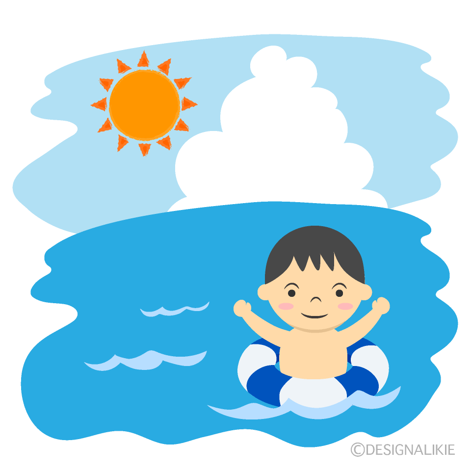 浮き輪で泳ぐ男の子