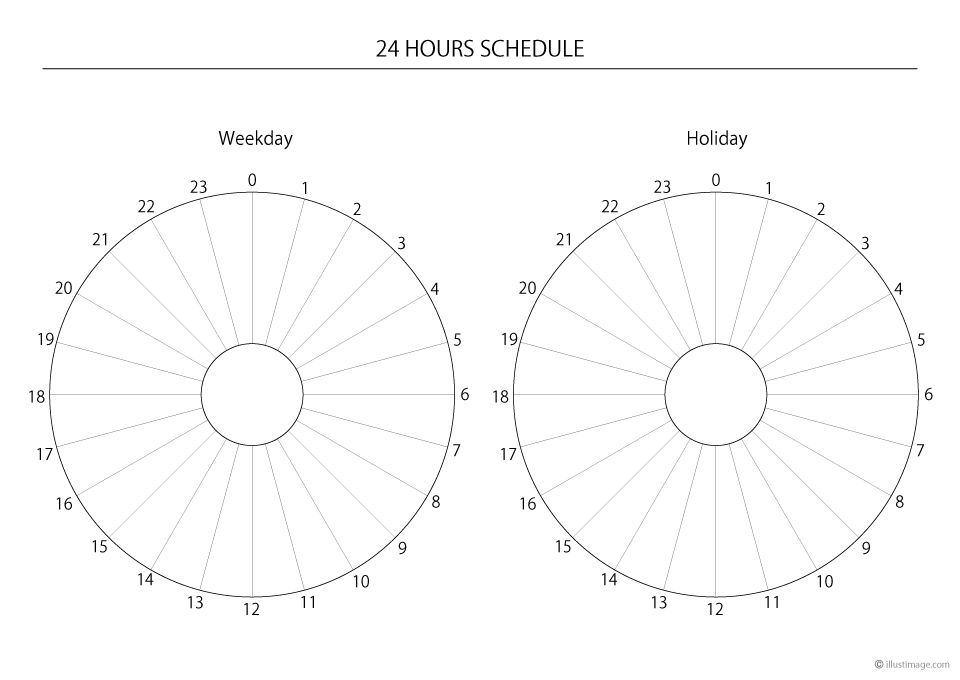 平日と休日の円グラフ24時間スケジュール