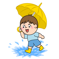 雨にはしゃぐ男の子