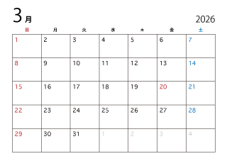 2024年3月のカレンダー（日本語）