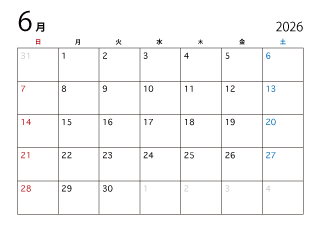 2024年6月のカレンダー（日本語）