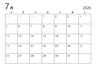 2024年7月のカレンダー（日本語）