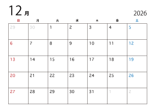 2024年12月のカレンダー（日本語）