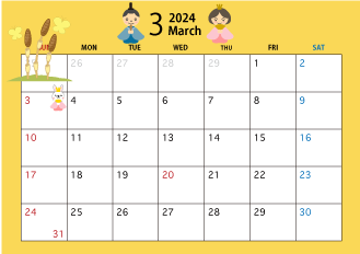 2022年3月のカレンダー（ひな祭り）