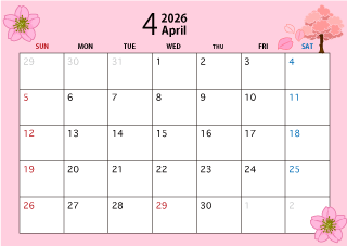 2024年4月のカレンダー（桜）