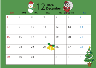 2022年12月のカレンダー（クリスマス）
