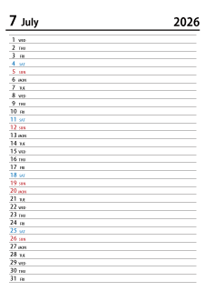 2024年7月スケジュールカレンダー