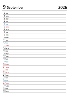 2024年9月スケジュールカレンダー