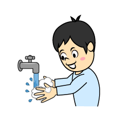 水道で手洗いする男の子