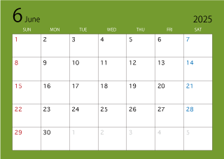 2025年6月カレンダー（カラー）