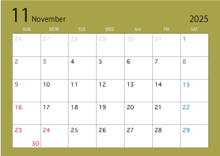 2023年11月カレンダー（カラー）