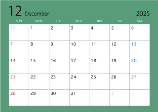 2023年12月カレンダー（カラー）