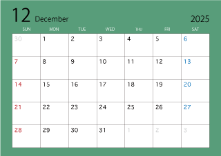 2025年12月カレンダー（カラー）