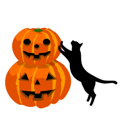 ハロウィンカボチャと黒猫シルエット