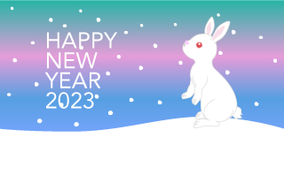 雪を見上げる兎の年賀状
