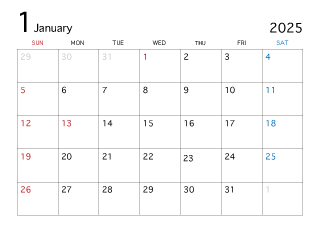 2025年1月カレンダー