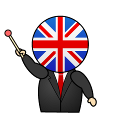 説明するイギリス人